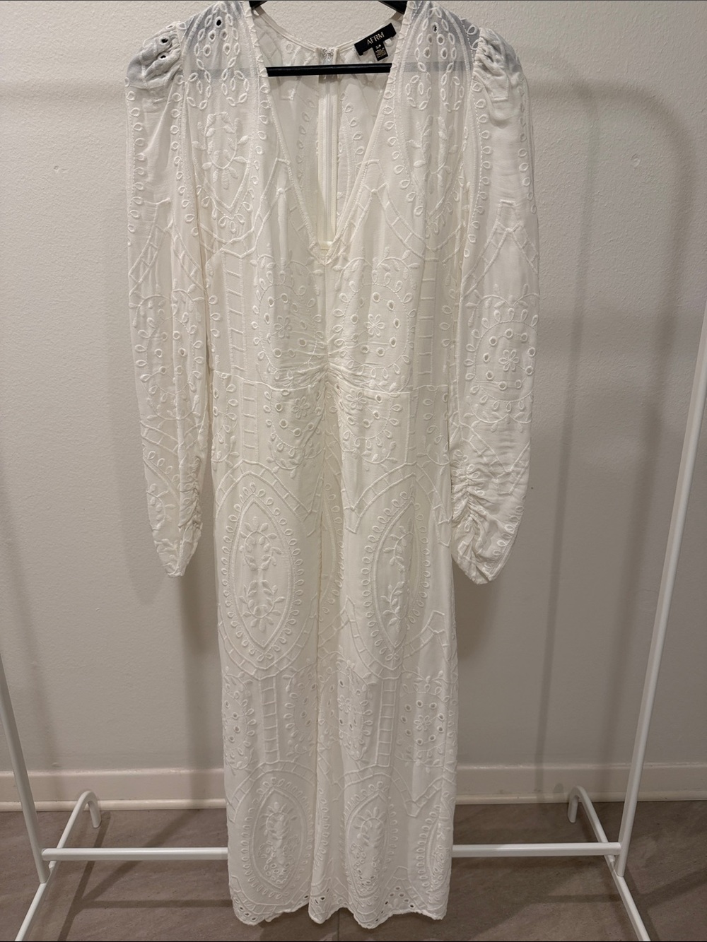 AFRM White Embroidered Long Sleeve Maxi Dress